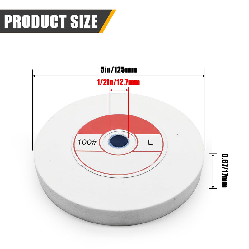 1 Piece Benchtop Grinding Wheel, 5 Inches, Suitable for Grinding Alloy Steel, Hardened Steel, High Carbon Steel and Other Metals. 100 Grit, 1/2" Mandrel Hole, 0.67" Thickness (White Corundum) 100 grit.white