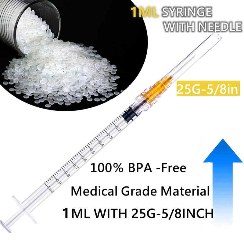 1cc 1ml with 25 Gauge 5/8 Inch, Sterile Lab Utensils Scientific Research, Industrial Dispensing or Liquid Measuring - Pack of 50 1ml-25G 5/8 Inch