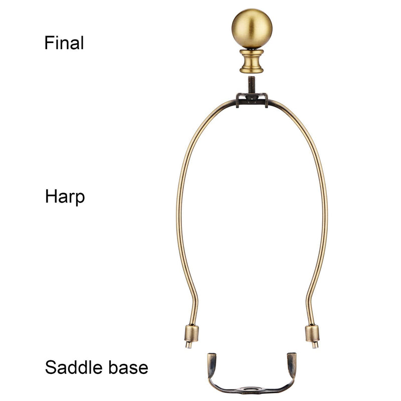 Canomo 10 Inch Antique Lamp Harp Lamp Shade Holder with Light Base and Separable Ball Lamp Finial for Table and Floor Lamps (Antique Brass) Antique brass-1 Pack