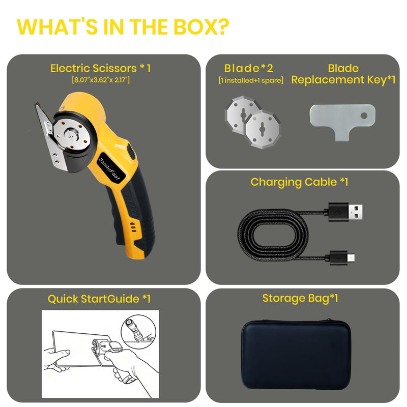 Cordless Electric Scissors, 4V Rechargeable Box Cutter Electric with Storage Box, 2 Blades, USB Charging Cable, Cardboard Cutter Electric for Cardboard Plastic Fabric Leather Carpet (Yellow) Yellow