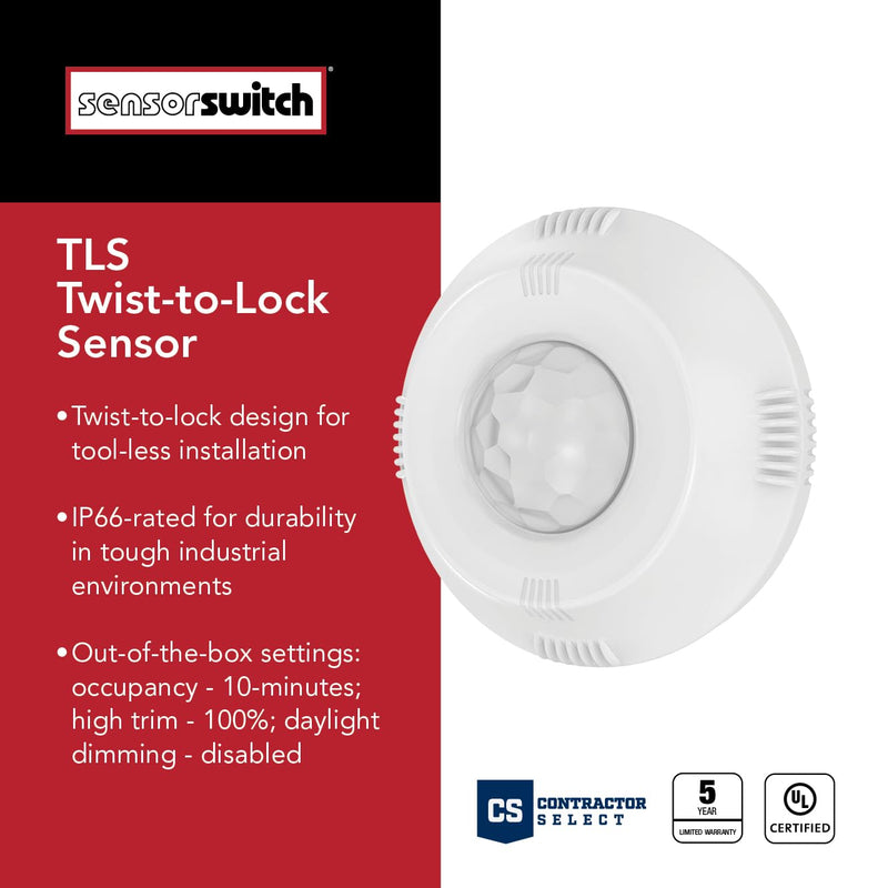 Sensor Switch Twist-to-Lock Motion Sensor, Easy to Install Daylight and Motion Detector for Lithonia Lighting Compact Pro Family Luminaires, Photocell and PIR Detection IP66 Rated, White (TLS WH) Sensor (White)