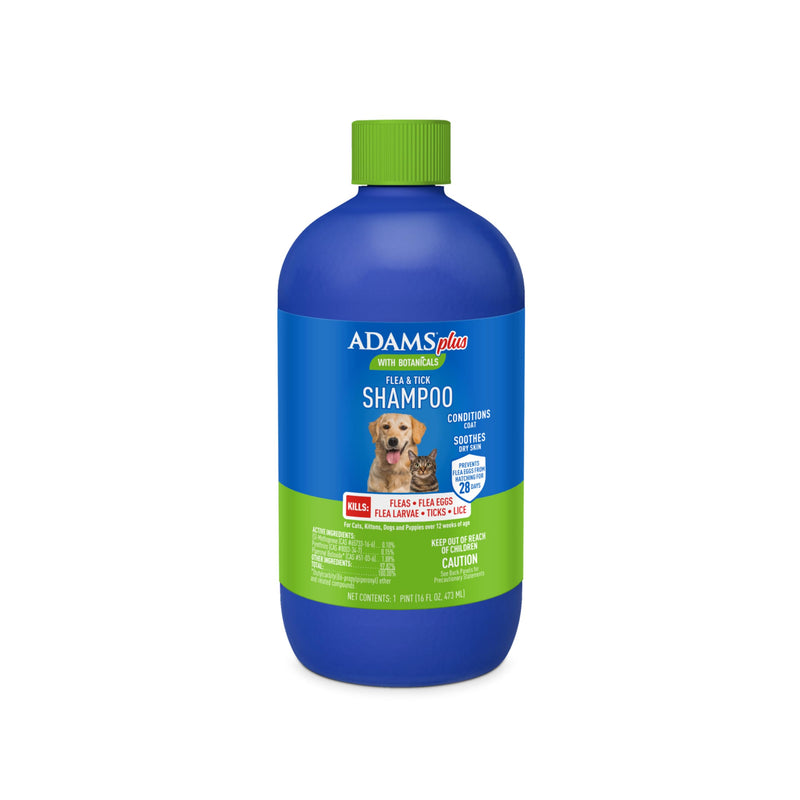 ADAMS Plus with Botanicals Flea & Tick Shampoo for Cats, Kittens, Dogs & Puppies, Flea Shampoo for Flea Infestations, Soothes & Conditions Dry Skin & Coat, Kills Fleas, Flea Eggs, Ticks & Lice, 16 oz 16 Ounces