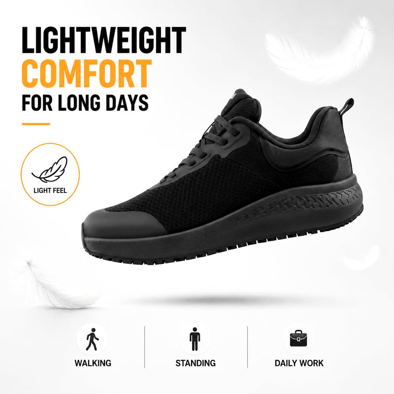 Men’s Slip Resistant Work Shoes, Non-Slip Breathable Sneakers | Made for Busy WorkDays 9 Black