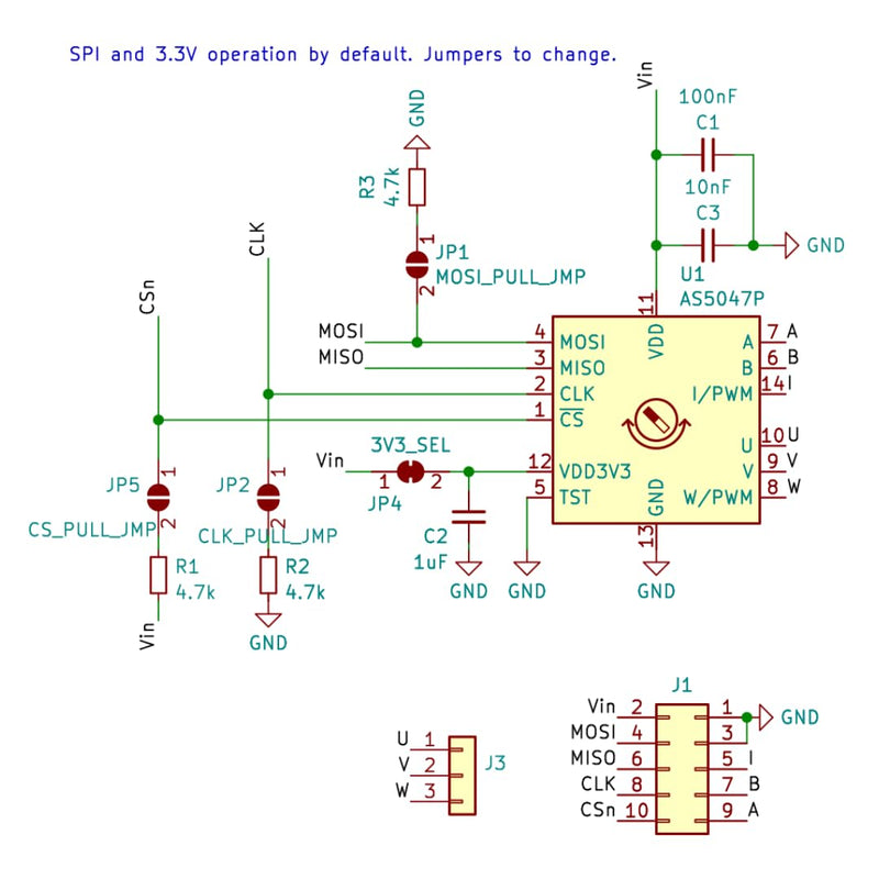 AS5047P Magnetic Rotary Position Sensor/Encoder Breakout Board Module, SPI/ABI/UVW Outputs, 3.3V 5V Arduino Compatible