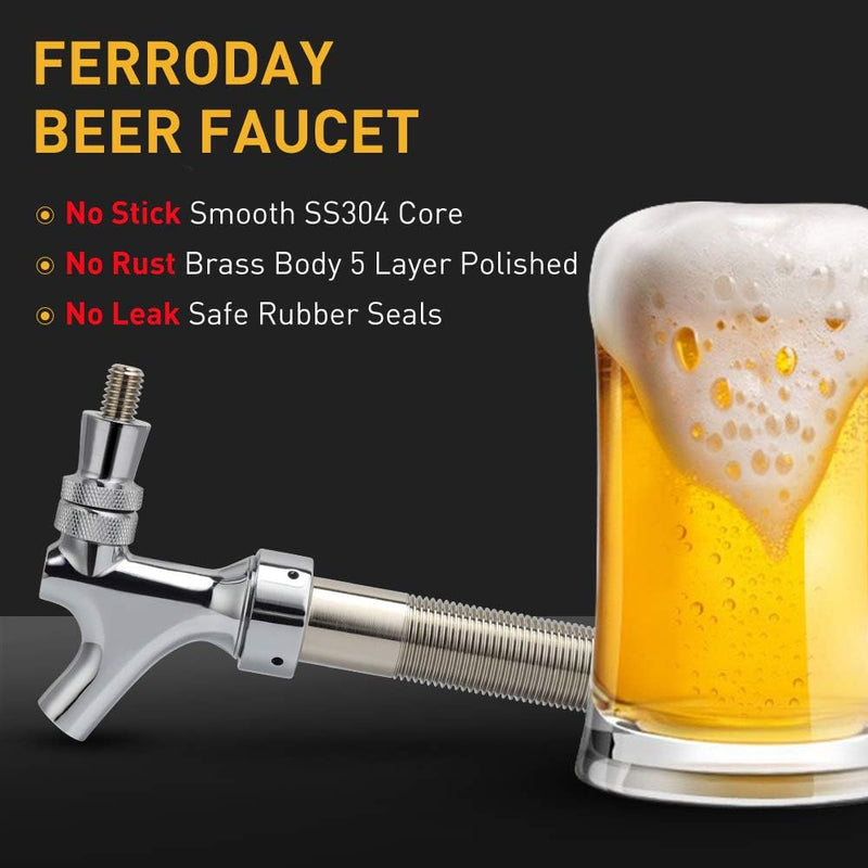 FERRODAY 4-1/8 inch Shank Stainless Steel Core Beer Faucet Draft Beer Faucet Chrome Plated Beer Tap No-Rust No-Leak Beer Faucet for Homebrew 1/4 Barb Keg Faucet Kegerator Parts Beer Tap Faucet