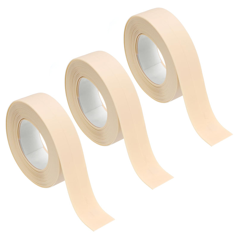 uxcell 3 Rolls Beige Caulk Sealant Strip Waterproof Self Adhesive 0.87" x 10.5Ft Toilet Caulk Tape, Bathtub Caulk Sealing Strip for Kitchen Countertop, Sink, and Floor Edge Protector