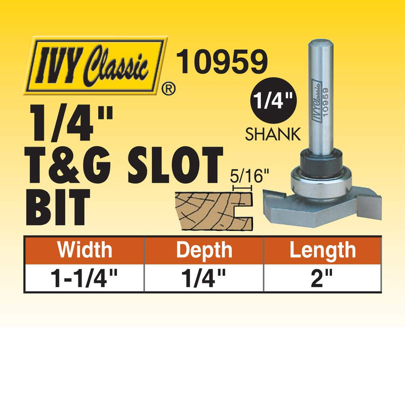 IVY Classic 10959 1/4-Inch Tongue & Groove Slot Carbide Router Bit with Ball Bearing, 1/4-Inch Shank, 1/Pouch