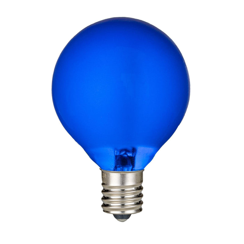RetroGlo Satin Blue G40 LED Globe Bulbs 25-Pack, Frosted Glass, E12 Candelabra Base, 30,000 Hour Life, Indoor/Outdoor Rated