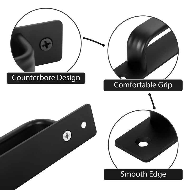 Malimali 10 Pack Black Barn Door Handles, 7/1/2" Hole Center Gate Handle Flat Sliding Door Handles Modern Aluminium Door Pull for Pocket Door Bifold Closet Doors Hardware Replacement 7-1/2"/192MM Hole Centers Black-Flat-10 Pack