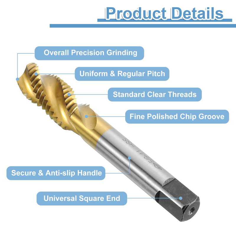 uxcell 2pcs Spiral Flute Thread Taps, 5/8-11 UNC H2 Screw Threading Tap, Titanium Coated 6542 High Speed Steel Machine Tapping Tools for Machinist Repair
