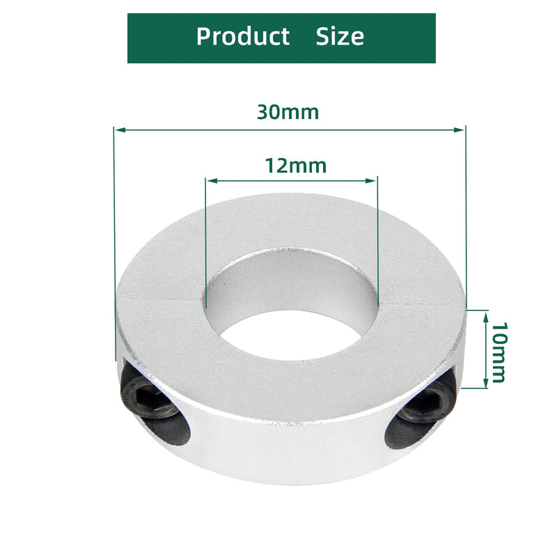 (Pack of 4) Split Shaft Collar Bore 12mm, Aluminum Alloy Two Halves Clamping Collar for Shaft, 30mm OD, 10mm Thickness, with M4 Set Screws 12mm Bore Size