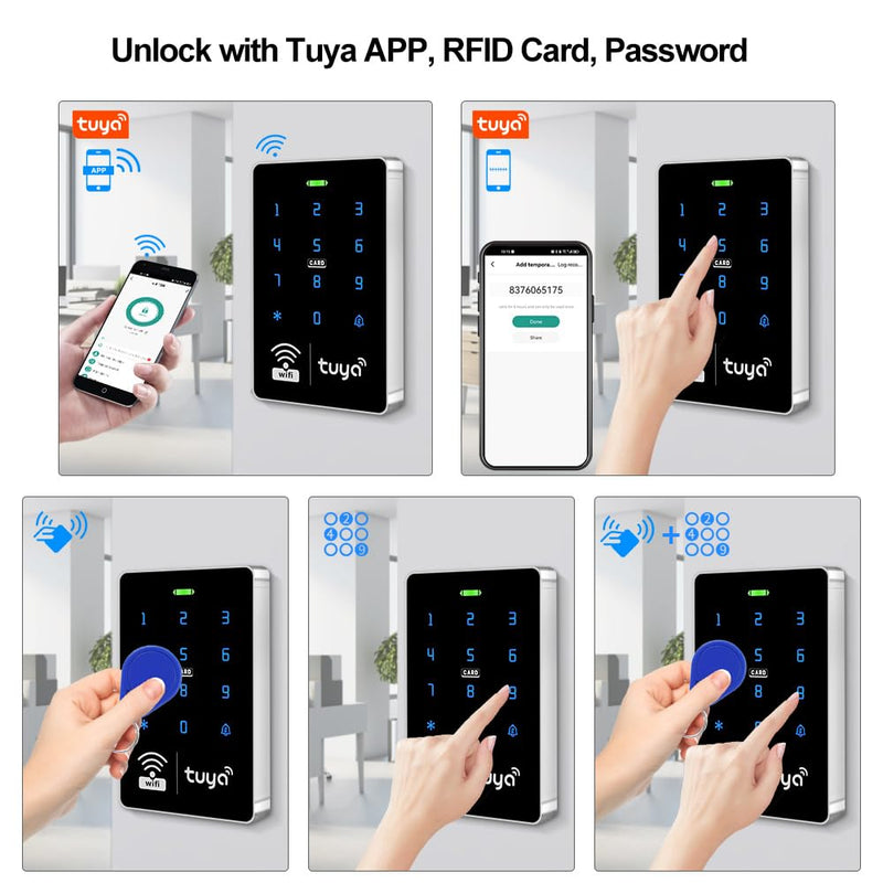 WiFi Access Control System Smart Tuya APP RFID Access Controller IP68 Waterproof 125KHz 13.56MHz Reader + Power Supply +10pcs Keyfobs (Without Lock) Without Lock