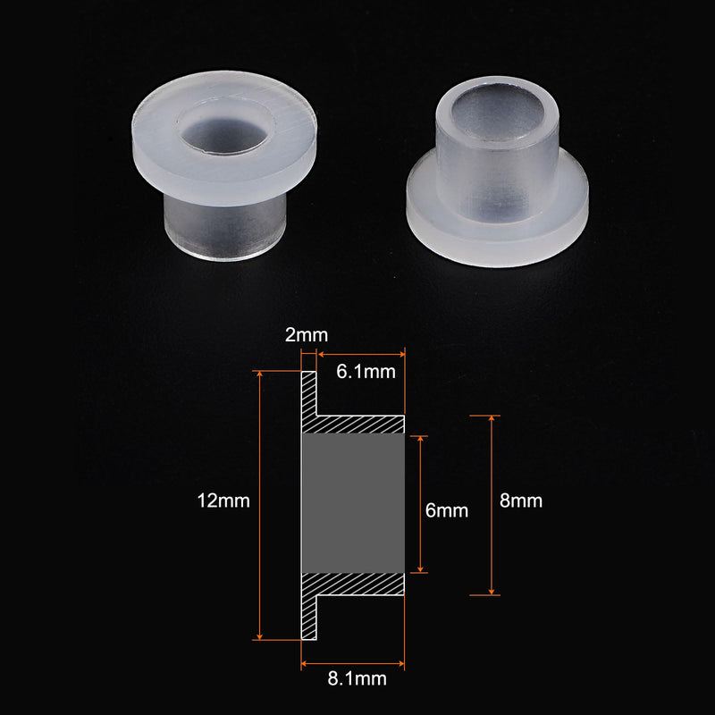 HARFINGTON 10pcs Flanged Sleeve Bearings 6mm Bore 8mm OD 8.1mm Length Nylon Bushings for Shaft, White 6mm x 8mm x 8.1mm