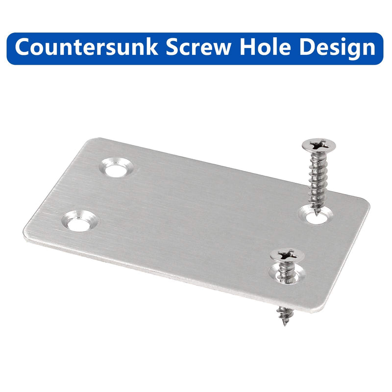 BokWin 12Pcs Flat Straight Mending Plates, 2.4" x 1.5" Mounting Bracket Plate, 0.05" Thickness Stainless Steel Straight Corner Brackets, Heavy Duty Flat Corner Brace for Furniture Repair with Screws 60x38mm/2.4"x1.5" (Silver) 12