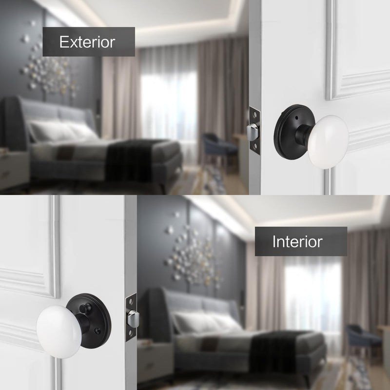 NCL White Door Knobs, Keyless Door Handles, Porcelain Door Levers, Interior Bath Door Knob Matte Black White Knob