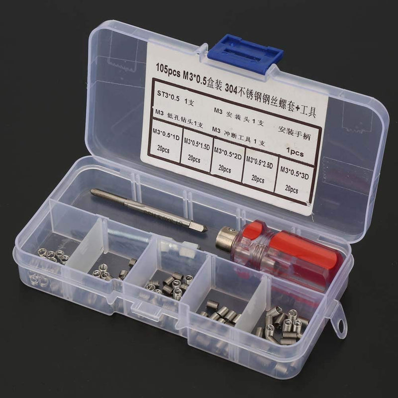 105pcs Threaded Inserts Repair Kit Stainless Steel Helicoil Type Wire Insert Installation Set (M3 x 0.5) (M3 x 0.5)