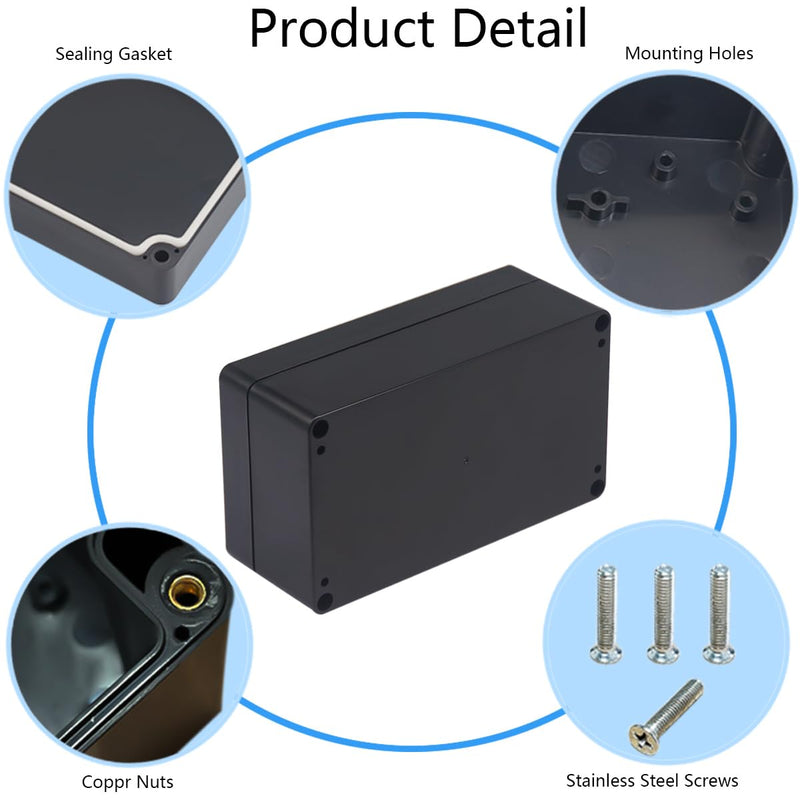 Project Box IP65 Waterproof Junction Box ABS Plastic Black Electrical Boxes DIY Electronic Project Case Power Enclosure 6.22x3.54x2.36 inch (158 x 90 x60 mm) 6.22"x3.54"x2.36"