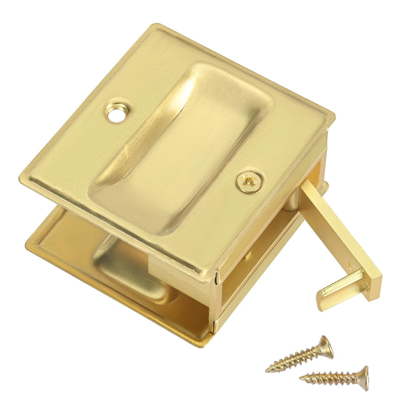 HOMOTEK Privacy Pocket Door Pull Without Switch Plate - Replace Old Or Damaged Passage Sliding Hardware No Lock Quickly and Easily, 2-3/4”x2-1/2”, for 1-3/8” Thickness Door, Brushed Brass 1 Pack No Lock-Brushed Brass