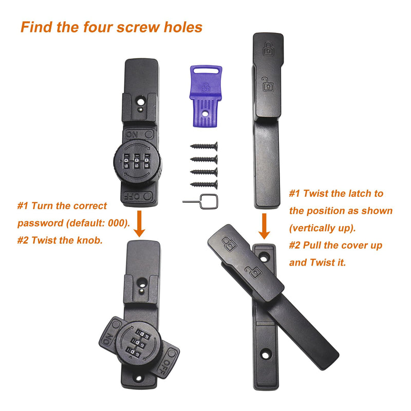 ETEKJOY Flip Latch Lock with Combination 90/180 Degree Sliding/Swinging Door Lock Latch Bolt for Gate Barn Garage Shed Window Cabinet 3-Digit Password Keyless (180 Degree, Black) 180 Degree