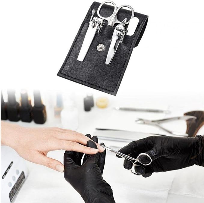Grooming Set, Nail Clippers, Ear Picks, Tweezers, Stainless Steel, PU Leather Bag, Sharpness, Durability, Nail Care, Foot Care, Portable, Unisex, Travel, Business Trip, 7 Piece Set (Black) - NewNest Australia