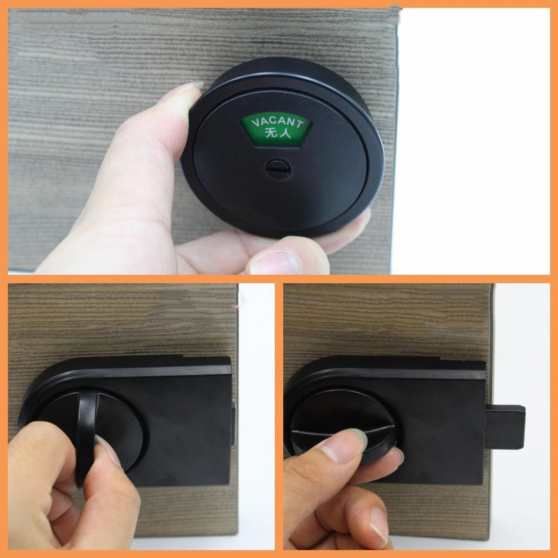 Door Lock Indicator Vacant Occupied Bathroom Lock Zinc Alloy Latch Indicating Lock Bathroom Door Bolt Latch Lock for Bathroom WC Public with Word Round Lock（Black）