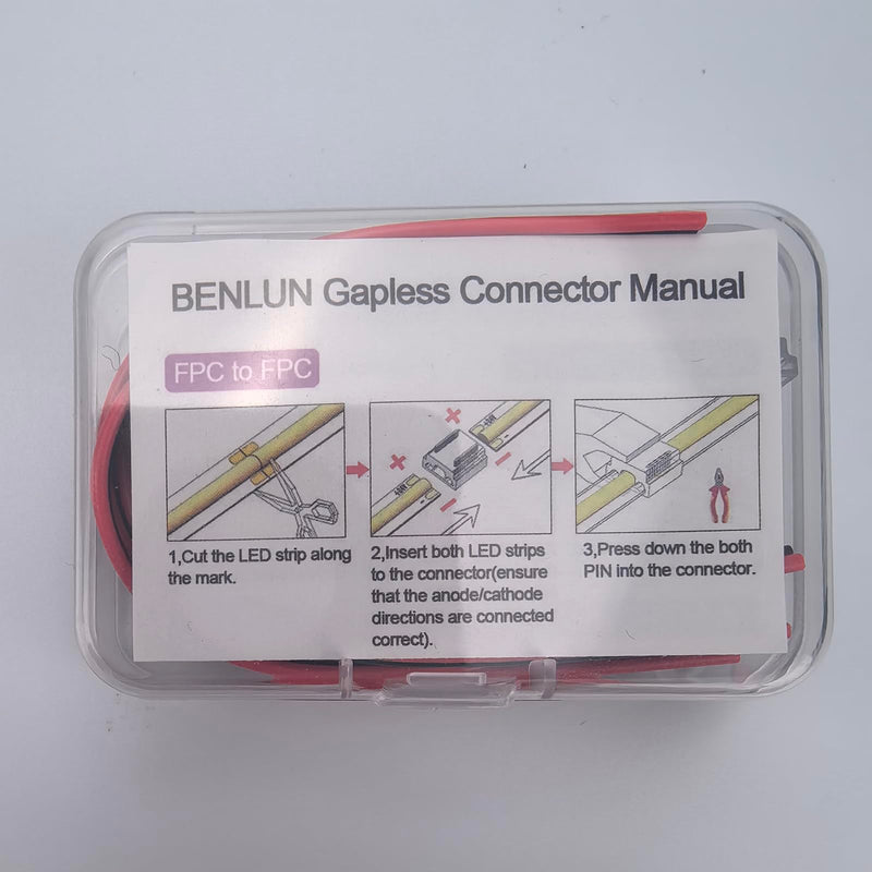 COB LED Connector 2 Pin 8mm Kit, 20pcs Solderless I Shape Connectors, 10pcs 15cm Long 20AWG Extension Wires for Single Color COB SMD LED Strip Connection 2PIN 8MM Straight Through