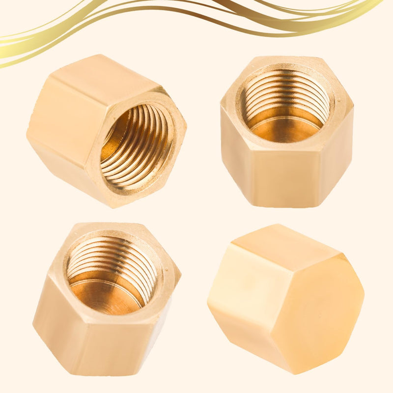 8 Pcs 1/8” Brass Pipe Caps NPT, (3/8” ID) Female Pipe Plug Cap Compression Cap Tube Stop Valve External Hexagon Threaded Socket Plug End Pipe Fittings with Rubber Gasket for Water Line