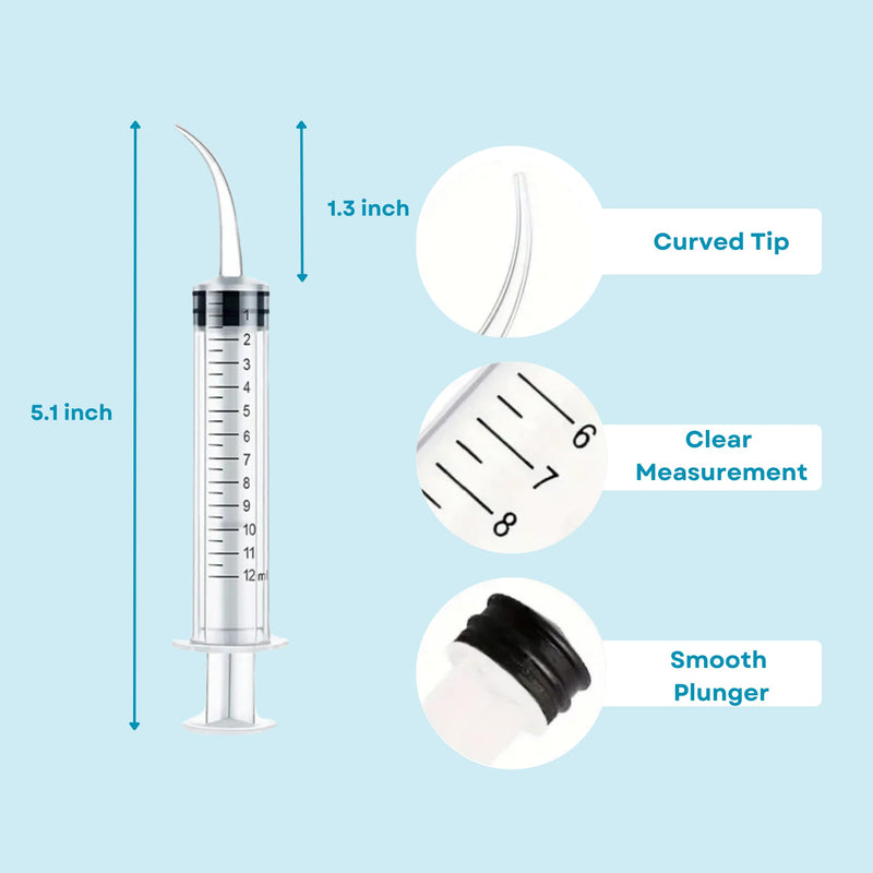 5PCS 12ml/cc Dental Irrigation Syringe - Curved Tip for Tonsil Stones, Lab Use and Feeding Small Pets