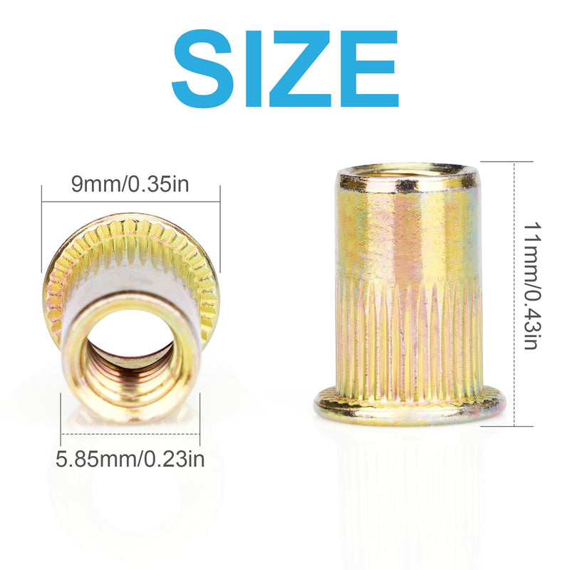 Rivet Nuts, 100Pcs M5 Rivet Nuts,Zinc Plated Finish Carbon Steel Flat Head Rivnut Threaded Insert 100PCS-M5