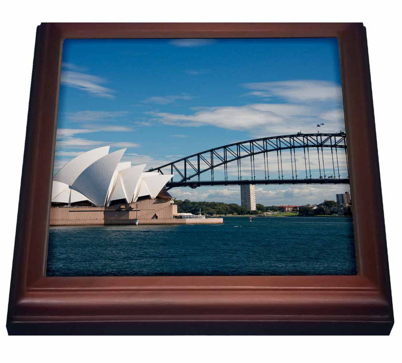 3dRose trv_226155_1 Australia Sydney. Landmark Sydney Opera House & Harbor Bridge. Trivet with Ceramic Tile, 8 x 8", Natural