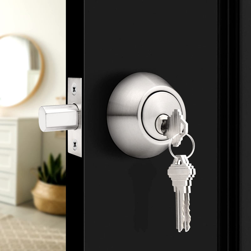 Probrico 2 Pack Satin Brushed Nickel Double Cylinder Deadbolt Lock, Round Keyed Both Side Door Lock,Keyed Alike
