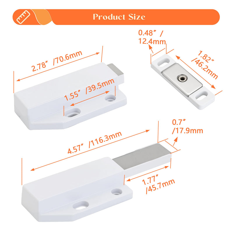 2 Pack Push to Open Door Latch, Magnetic Push Latches, Touch Latch Hardware for Cabinet Drawer, Wardrobe Door, White 2 Pack