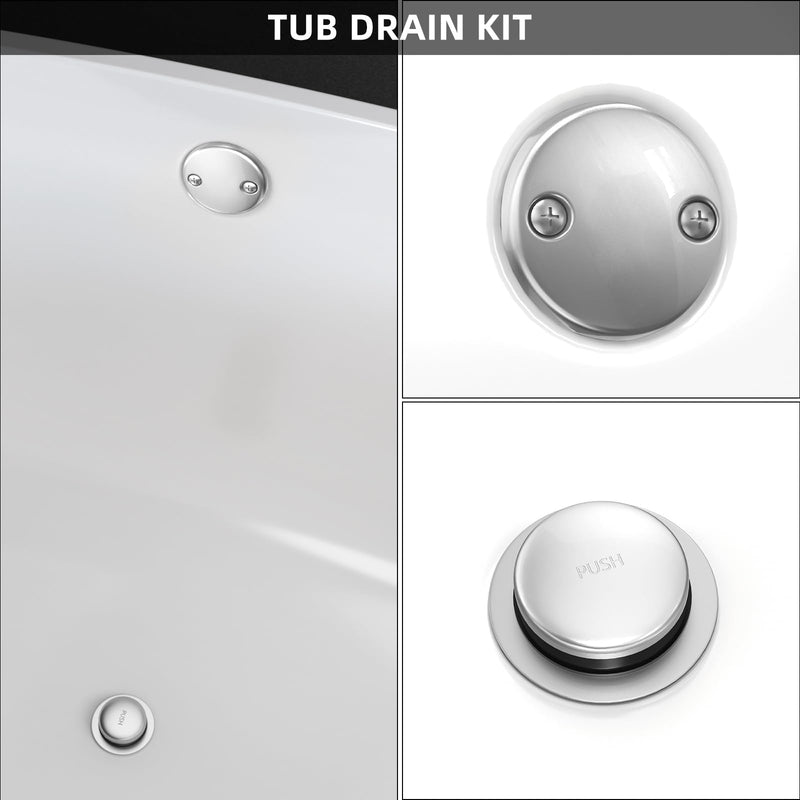 All Metal Tip-Toe Bathtub Drain Kit with Two-Hole Overflow Faceplate and Universal Fine/Coarse Thread Assembly, Bath Tub Drain Kit fits All Bathtub -Chrome Plated Chrome Plated