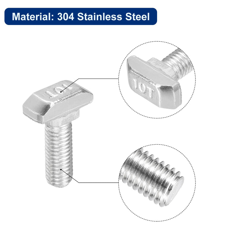 uxcell 10Pcs T-Slot Bolts, M8 x 25mm Hammer Head Bolt T Screw Drop-in Stud for 4545 Series T-Slot Aluminum Extrusion Profile, 304 Stainless Steel, Silver M8x25mm 10