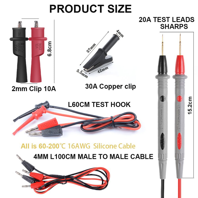 Yubone Multimeter Test Leads,Stackable Banana Test Lead Kit with 30A Alligator Clips,Test Mini Hooks Probe,Silicone Material Soft Cable P0408