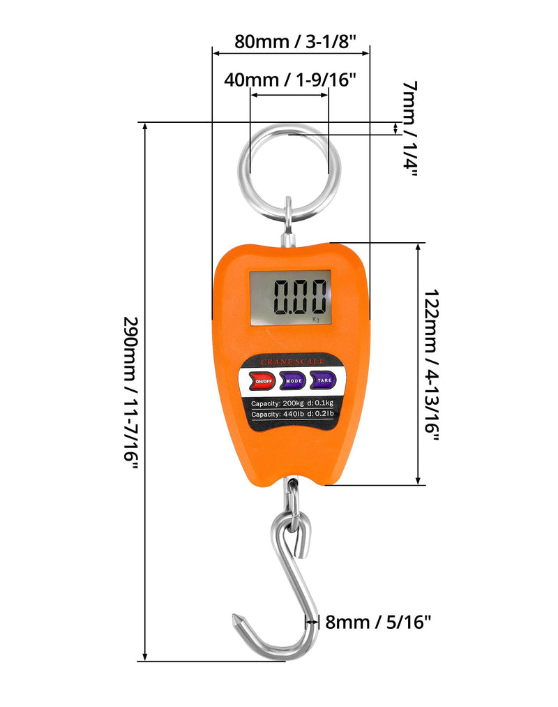 QWORK Hanging Weight Scale, 200kg/440lbs Digital Crane Scales Fish Weighing Scale Aluminum Housing LED Display Scale for Fishing, Weigh Luggage, Home Farm