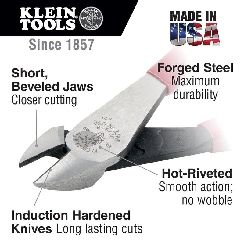 Klein Tools D228-8 Pliers, Diagonal Cutting Pliers with Short Jaw and Beveled Knives, High-Leverage Color-Coded Wire Cutters, 8-Inch 8-Inch Tool Set