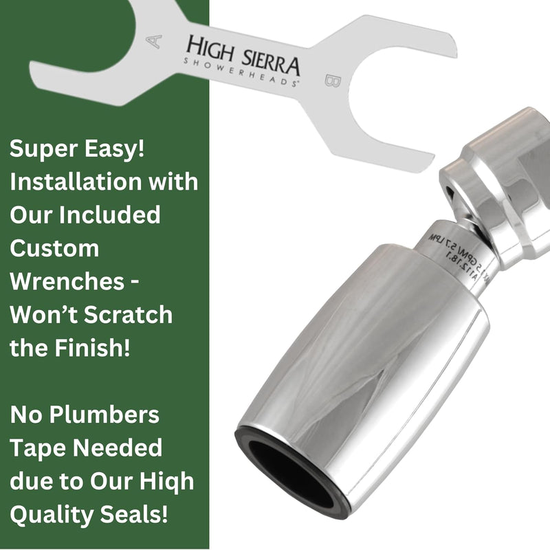 High Sierra® - CLASSIC™ Solid Lead-Free Metal 1.8 GPM Award Winning. Low Flow Shower Head. Patented Nozzle Never Clogs - Polished Chrome Finish