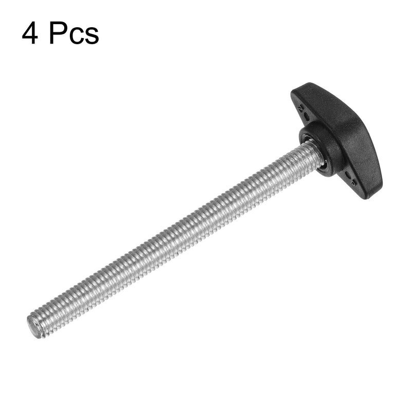 HARFINGTON 4pcs Tee Wing Knobs Thumb Screws M8 x 80mm Standard Male Thread Plastic T Knobs Handles Hand Clamping Knobs Grip Thumbscrew, Black