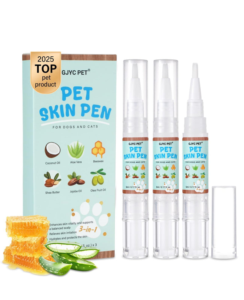 Dog Moisturizer for Dry Itchy Skin, Coconut Oil for Dogs & Cats- Hot Spot & Paw Moisturizer, Pet Skin Pen with Precision Applicator Brush, Soothes Itch, Heals & Promotes Hair Growth, Lick-Safe, 3 Pack 3*5ml(0.17 fl.oz.)