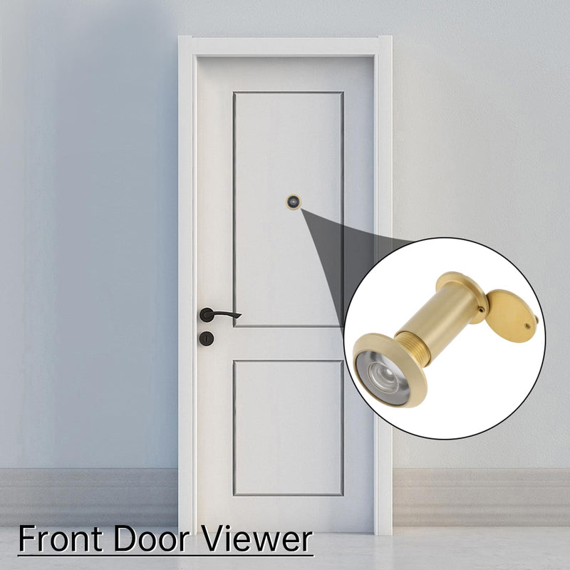 Door Viewer Peephole,200 Degree Solid Brass Peephole with 16 MM Titanium Plating Drill Bit for 1-3/8" to 2-1/6" Doors,5/8 Inch Pipe Diameter Door Eye Viewer with Privacy Cover (Satin Gold) Satin Gold