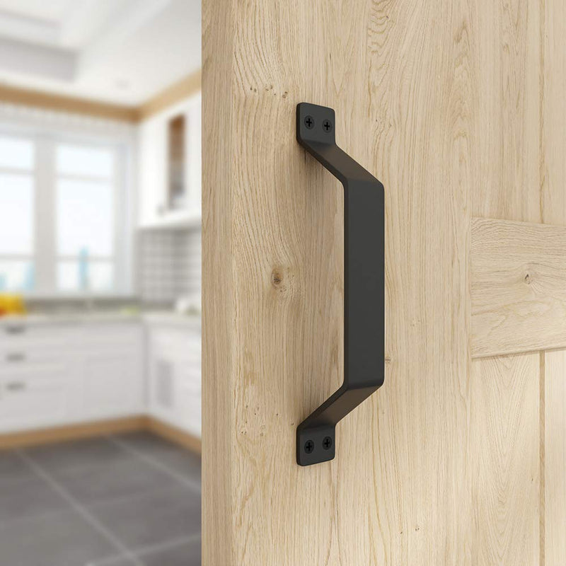 WINSOON Simple Sliding Barn Door Handle, Comfortable Handy Touch Gate Handle Pull Set, Premium Black Carbon Stainless Steel Body, Snugly Fits 7-3/4" Hole Spaces Wood Doors, Replace Old Pull Handles 1