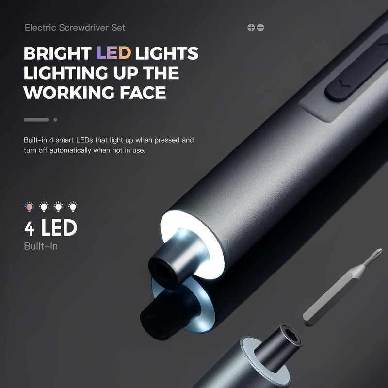 Mini Electric Screwdriver Cordless Set - 60-in-1 rechargeable Precision Screwdriver Set with 4 LED Lights, 3-Level Torque, Aluminum Magnetic Storage Box for Laptop/PC/Phone/Watch/Camera