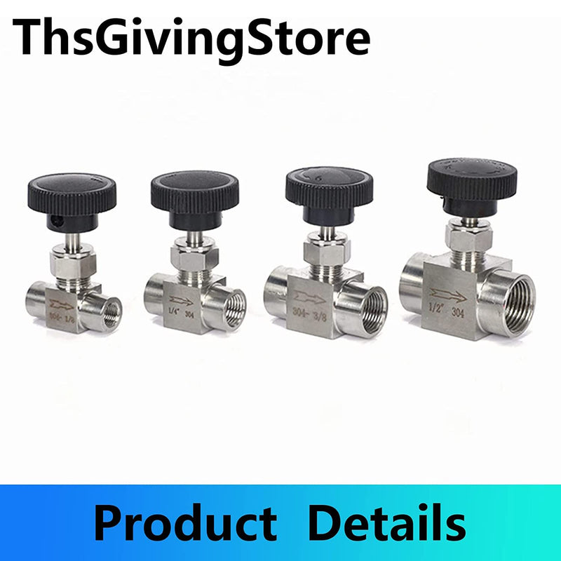 1/8 1/4 3/8 1/2 Inch NPT Valves 304 Stainless Steel NPT Female Needle for Valve Flow Control Water Gas Oil (NPT 3/8) NPT 3/8