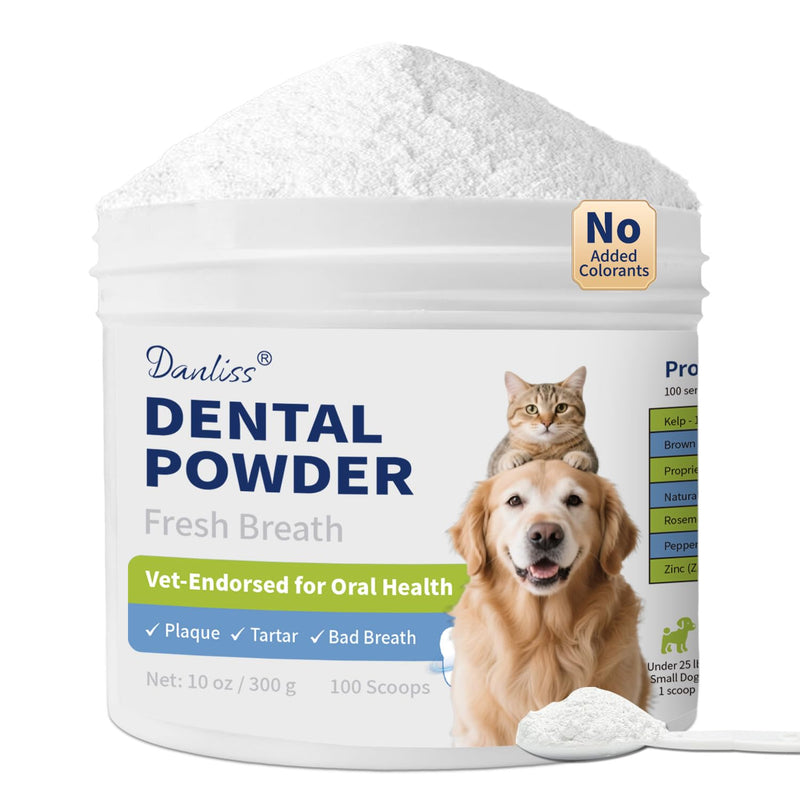 Dog Dental Powder for Pet Oral Care and Teeth Cleaning–No Added Colorants Breath Freshener for Cats and Dogs, Bad Breath, Plaque & Tartar Remover, Helps Protect Against Leaky Gums – 100 Scoops
