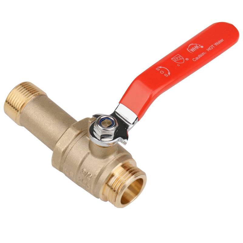 WHK Water Heater Drain Valve 3/4"MIP X 3/4" Male GHT Connection to drain or Flush Hot Water Heater Faster and Easy Big Full Port (Lead-Free Brass,2 Inch Shank with Long Handle,Straight) 2 inch shank 2 Inch shank Straight-Water heater drain valve