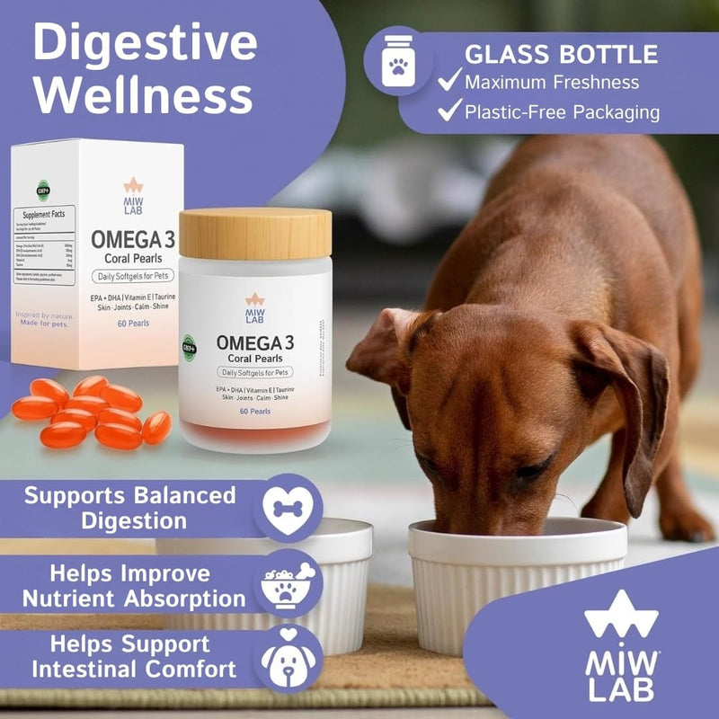 Omega 3 Fish Oil for Dogs and Cats EPA + DHA + Taurine + Vitamin E Vet Developed Formula 60 Softgels Supplement for Strong Joints Arthritis Support Soft Coat and Natural Shine Wild-Caught Salmon