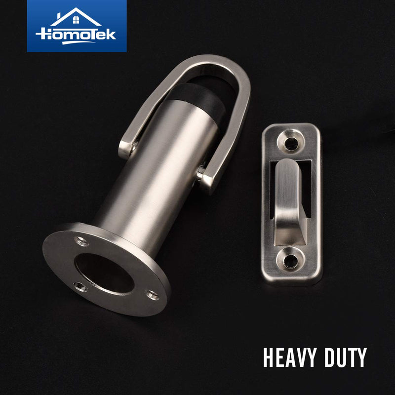 HOMOTEK Heavy Duty Latch Hook Stop Windproof,Door Holder Stopper with Sound Dampening Rubber Bumper Wall Mounted, Brushed Satin Nickel, 1 Pack