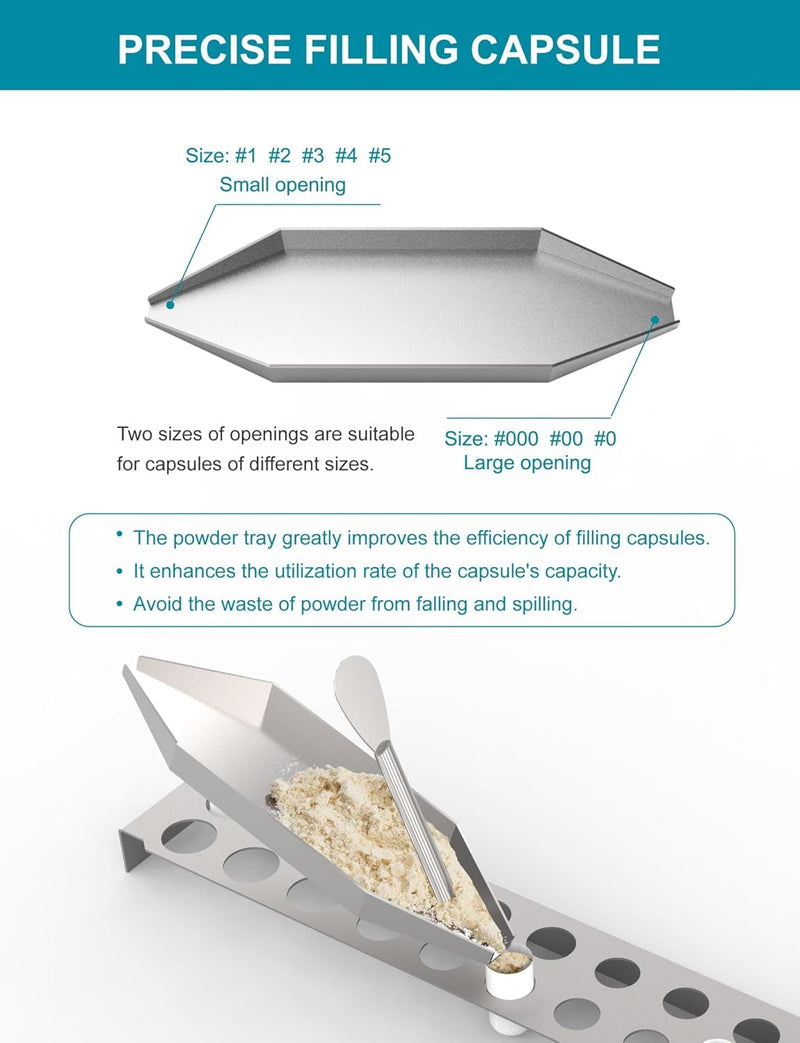 Capsule Filling Machine Kit – Pill Filler Tray Tools for Quickly Maker Empty Gel Capsules All Size 000 00 0 1 2 3 4 5, Lab Spoons Spatula Scoops Tool (13Pcs Plus) 12