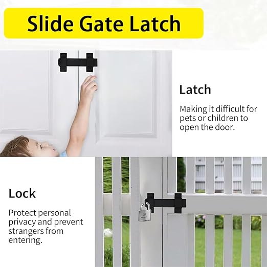 7.5" Heavy Duty Security Slide Latch Lock,with Padlock Hole Adjustable Gate Latch for Wooden Fences Barn Doors, Interior and Outdoor Door Latch,etc.